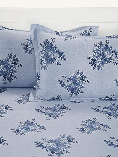 Image of Swayam Mercerized Pure Cotton King Bedsheet with 2 Pillow Covers | 250 TC Soft Breathable Bed Sheet | Floral Printed | Size 108 x 108 inch | Comfortable & Durable for Bedroom - Blue