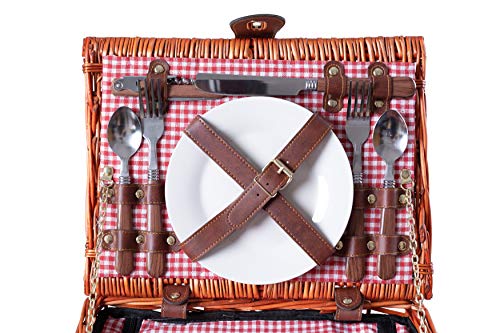 eGenuss-Cesta-de-Mimbre-para-Picnic-2-Personas-con-Cubiertos-de-Acero-Inoxidable-refrigerador-Copas-de-Vino-y-Platos-en-ceramica 51YXpagH+JL
