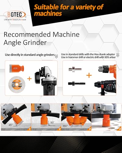 Image of BGTEC Diamond Hole Saw Kit - 11PCS 6 /6 /20 /25 /35 /50 /75 /100mm Drill Bits & 50mm Chamfering Bit & SDS /HEX & 115mm Tile Blade for Porcelain Tile Ceramic Granite Marble Stoneware
