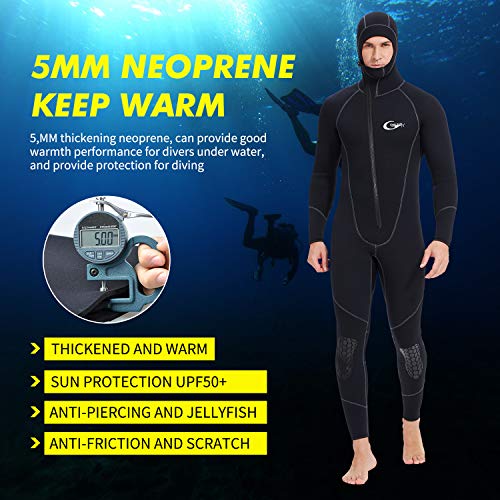 Full Wetsuits-5Mm 3Mm Wetsuit-Mens Neoprene Diving Suit Front Zipper Hoodie Snorkeling Surfing Suits High Elasticity Long Sleeve - Diving Water Sports Solid Colored Autumn Winter Spring Summer #TOP4