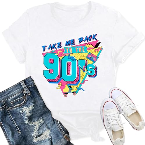 Qskall 90s T Shirt for Women Take Me Back to The 90s Shirts Retro 80 90 Baby Tee Top