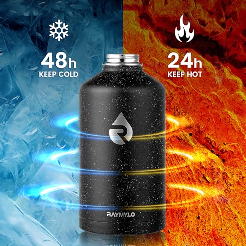 Image of RAYMYLO 128oz Insulated Water Bottle, Triple Wall Vacuum Stainless Steel Water Bottles - Keeps Cold 48H, Reusable One Gallon Flask Jug for Gym, Sports, Camping, Hiking,Travel, Starry Sky-Black