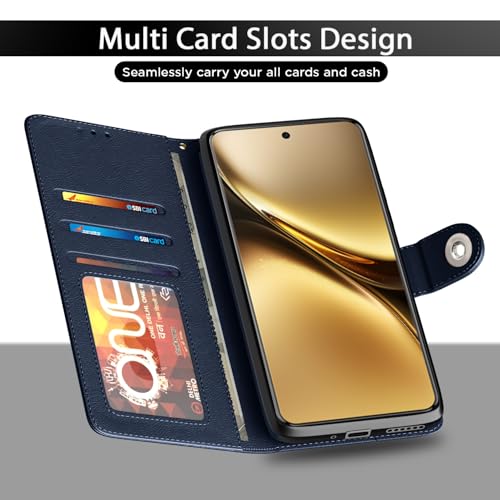 Image of Pikkme Flip Cover Leather Finish | Inside TPU with Card Pockets | Wallet Stand and Shock Proof | Complete Protection Button Flip Case for Vivo X200 Pro 5G(Blue)