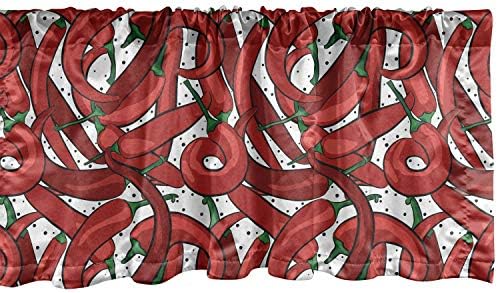 Ambesonne Peppers Window Valance, Pattern of Chili Peppers with Dotted Background Vegan Spicy Food Theme, Curtain Valance for Kitchen Bedroom Decor with Rod Pocket, 54" X 12", Vermilion Green