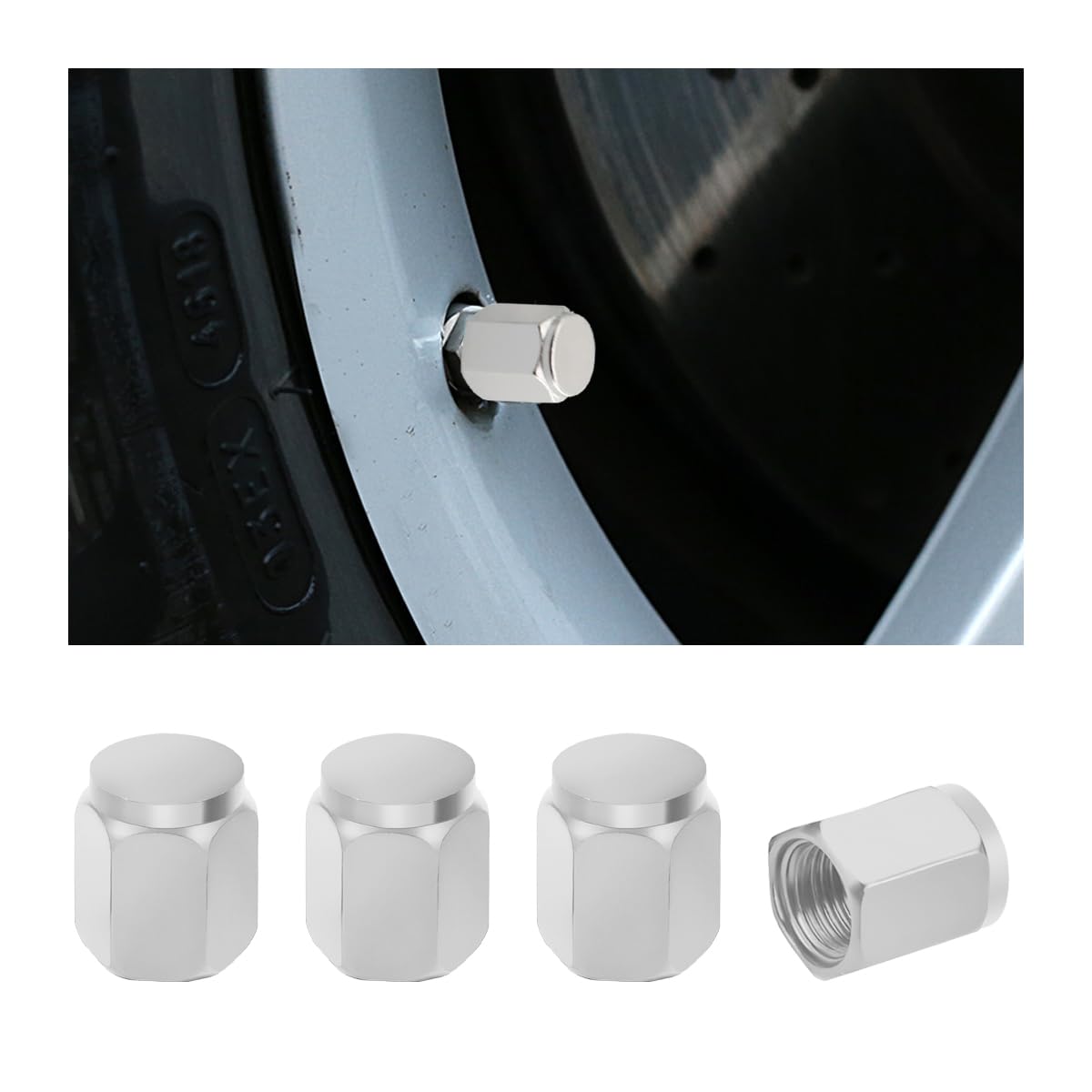zipelo Car Tire Valve Stem Caps, 4 Pack Aluminum Tire Air Valve Stem Covers, Dust-Proof and Leak-Proof Protection, Corrosion Resistant, Universal for Car, SUVs, Trucks, Motorcycles, Bikes (Silver)