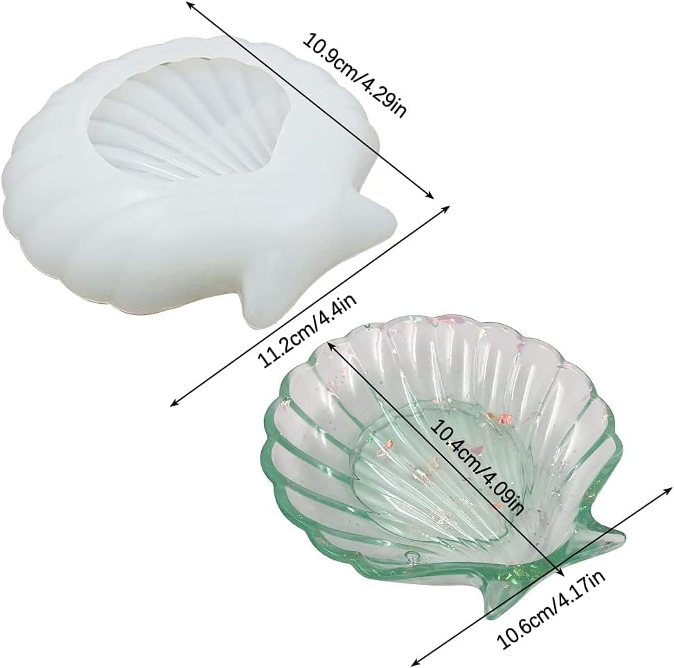 ORGNER 2 Pack Sea Shell Dish Shape Silicone Resin Mold for Jewelry Storage Plate, Bowl, Unique Coastal Home Decor, Crafting Supplies, Epoxy Resin Dishes, Beach Theme Accents, Trinket Dishes 3