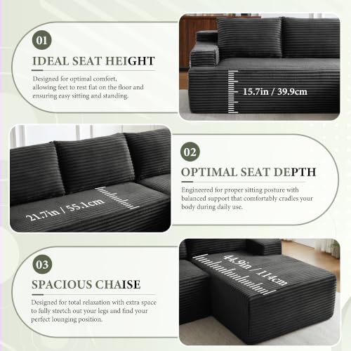 Image of 96 inch Sectional Couches for Living Room Cloud Couch Sofa with L-Shape Upholstered Boneless Couchs Modern Modular Sectional Couch with Chaise (Dark Grey, 96 inch L Shaped with Right Facing Chaise)