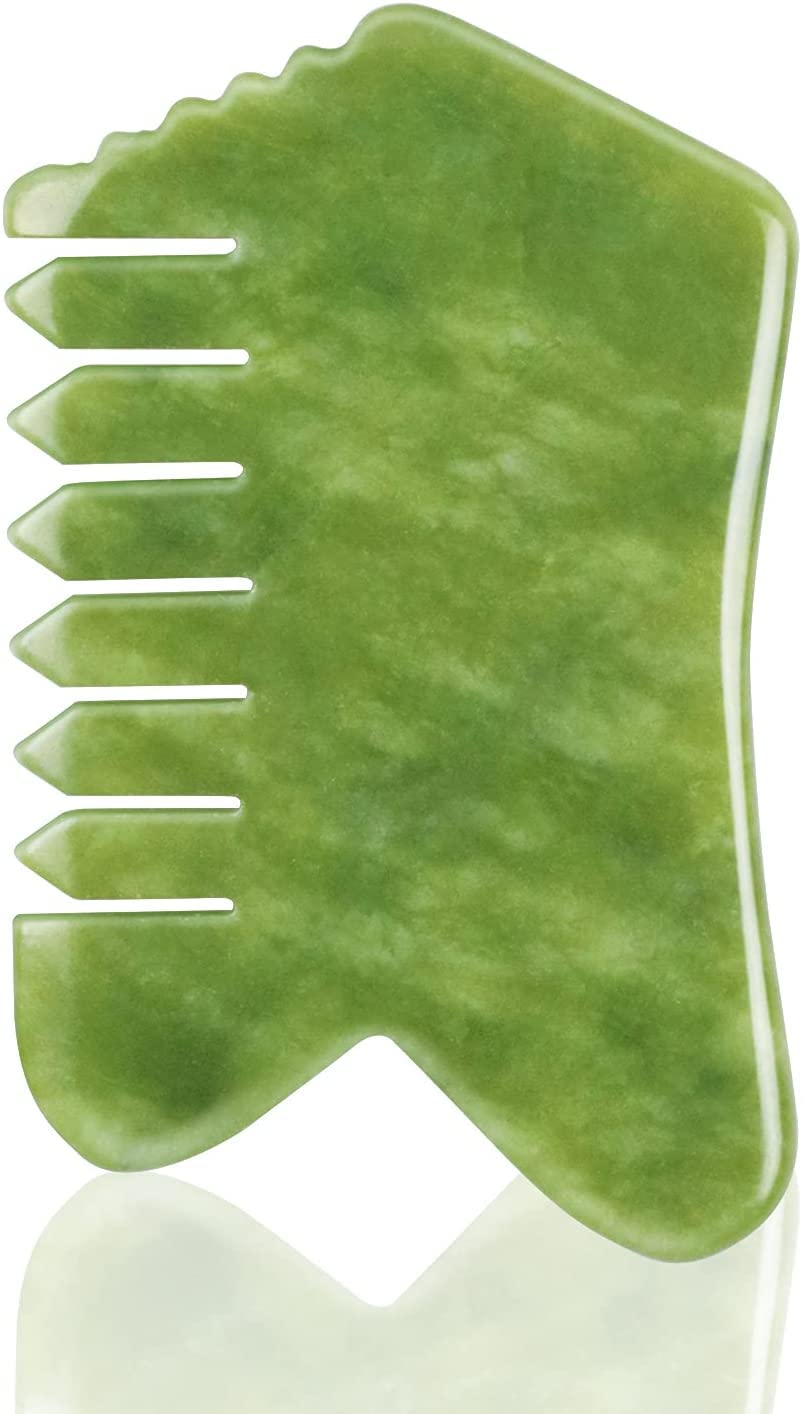 Peigne multifonction pour masseur en jade vert, fait main, outil de massage pour massage complet et relaxant, tête du cuir chevelu, jade gua sha, outil de traitement de masseur (green jade comb - l)