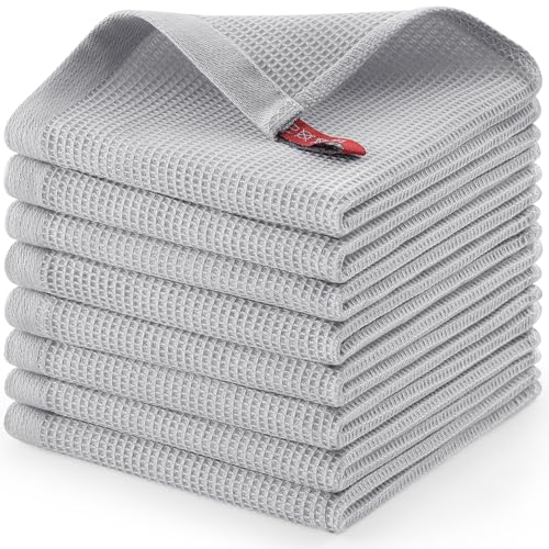 Homaxy 100% Cotton Waffle Weave Dish Cloths, 8 Pack, Light Grey
