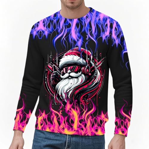 Christmas Fall Sweatshirt for Men Cute Santa Claus Printed Pullover Shirts Long Sleeve Xmas Hoodies Fashion Sweater2
