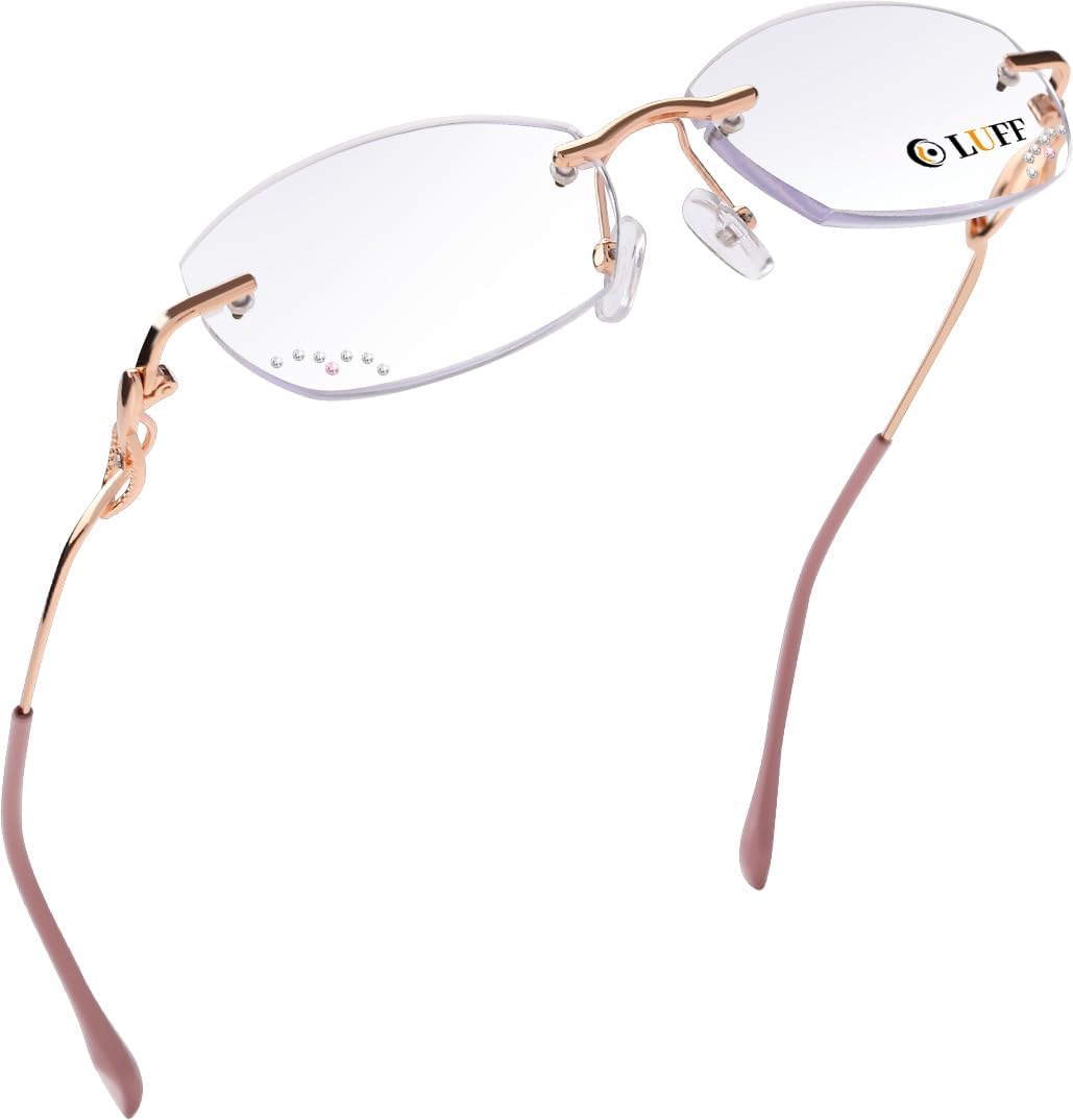 LUFF Rimless Reading Glasses for Women Blue Light Blocking,Stylish Lightweight Frameless Computer Readers Anti Eyestrain