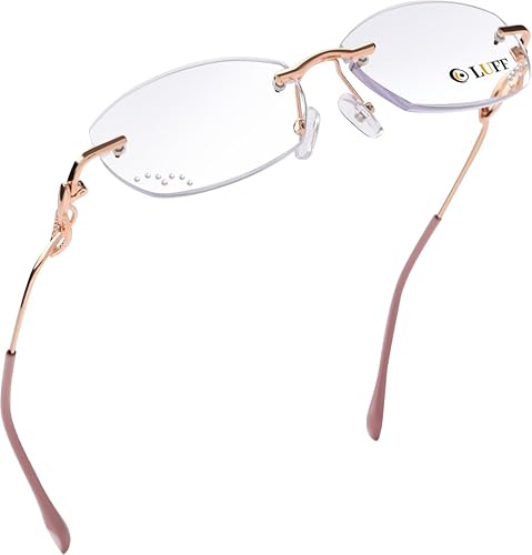 Miniatura 7 de LUFF Anteojos de lectura antiluz azul sin montura para mujer, elegantes lentes de lectura sin marco con borde cortado de diamante, lectores de metal