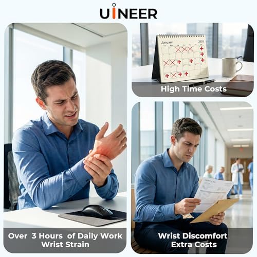 Uineer Wireless Ergonomic Mouse, Wireless Bluetooth Rechargeable Vertical Mouse, 7 Color LED, 4 DPI Adjustable, USB-A Receiver, Wrist Strain Relief,Optical Mice for Computer/PC/Laptop, Black (Black) - 1
