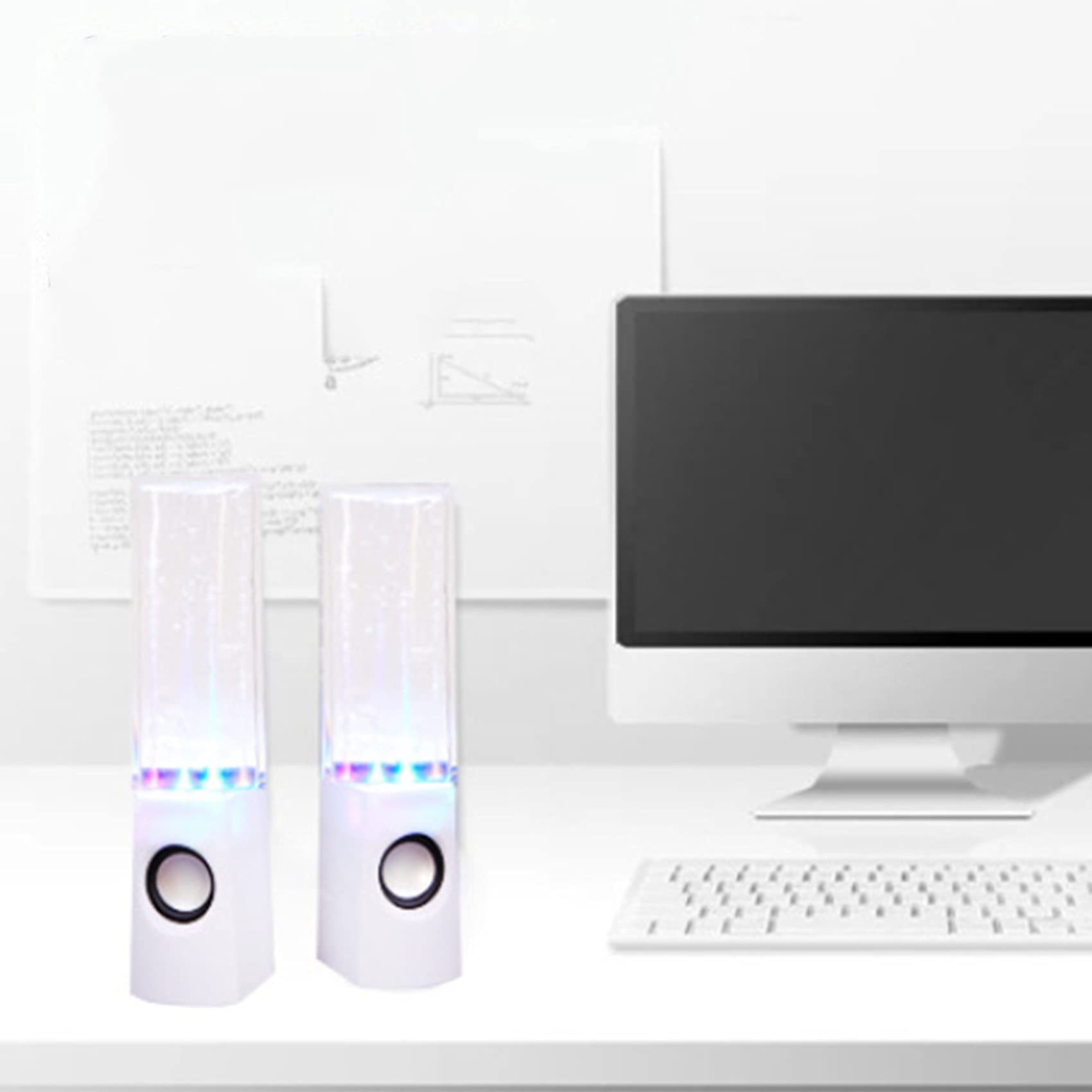 4PZ Altoparlanti Luminosi Un LED Dancing Water Music Fountain Light per PC Laptop per Telefono Altoparlante Stereo da Scrivania Portatile Bianca