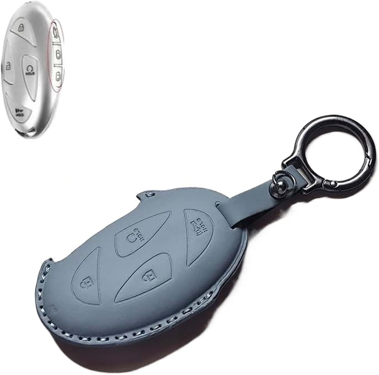 Luxury Leather Car Remote Key Case Cover for Keychain Accessories(I Grey)