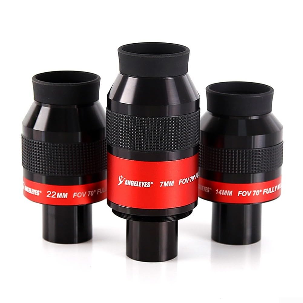 Ocular parfocal de campo plano de 70° de 1.25 pulgadas, ultra gran angular para telescopio astronómico, vidrio multicapa FMC con ocular plegable, opciones de 7 mm, 14 mm, 22 mm (longitud 22 mm)