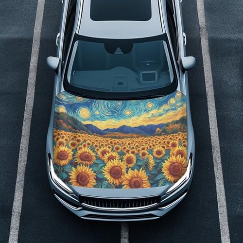 Image of Car Hood Cover Protector,Sunflower Print Comfortable Polyester Breathable Print Stylish Hood Covers for Cars,Decoration Universal Car Accessories