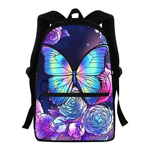 Sac à dos d'école anti-fatigue pour écolière voyageuse motif Rose papillon taille Medium