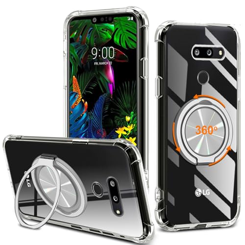 for LG G8 ThinQ Case LG G8 Phone Case, 360° Rotatable Ring Holder Kickstand/Stand [Non Yellowing] Transparent 4 Corners Shockproof Military-Grade Protective Cover Case for LG G8 ThinQ - Crystal Clear