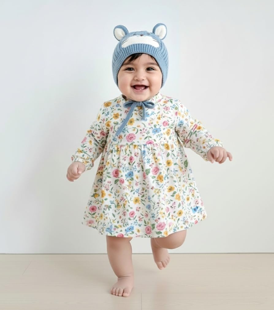 REFFER Wool Baby Winter Caps Unisex Beanie Fit For 3 Months To 4 Years Old Toddler Baby Winter Caps For Kids Boy's And Girl's Free Size (Sky Blue) 3