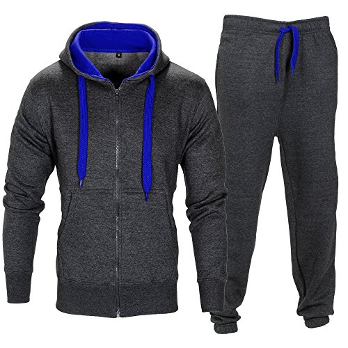Tuta sportiva da uomo in caldo pile con felpa e pantaloni Charcoal/Blue Large