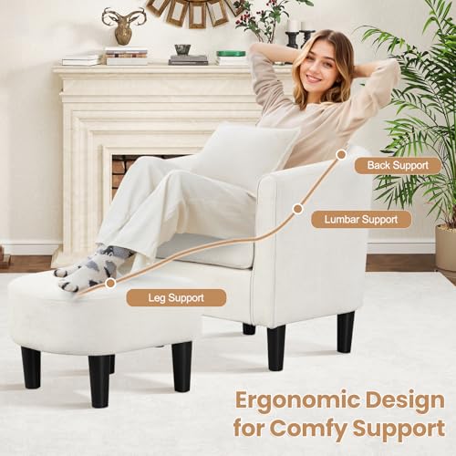 Sillón con terciopelo Teddy beige y otoman miniatura 7
