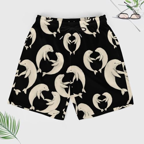 Beluga Whales Love Heart Beach Shorts for Men Swim Trunks Quick Dry Swim Shorts with Compression Liner Pocket3