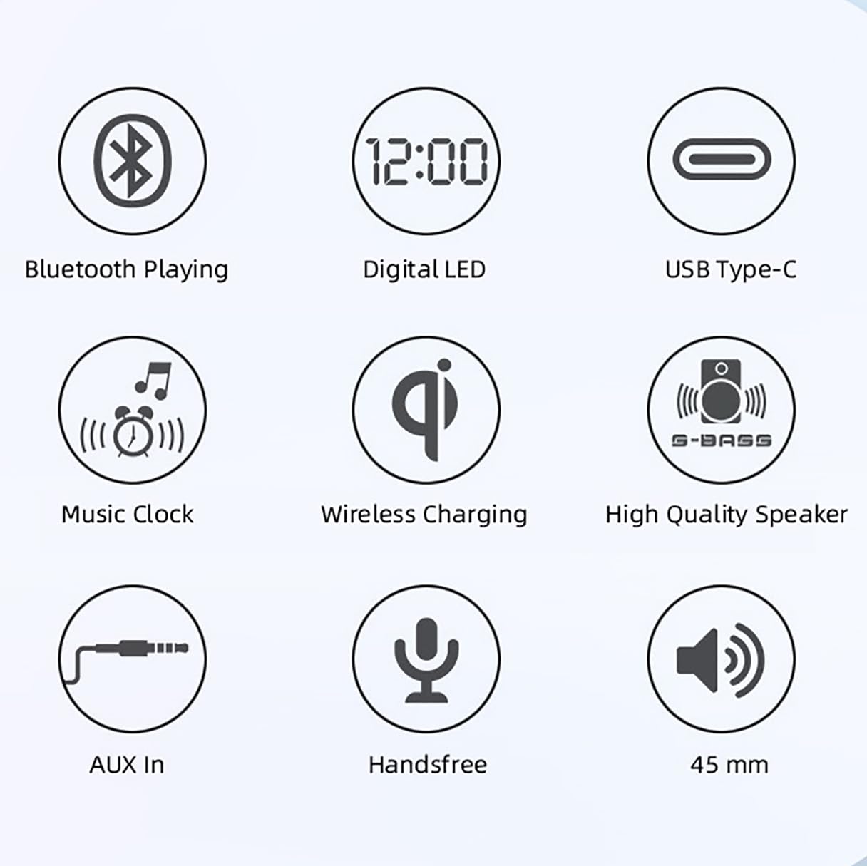 Reloj despertador digital con pantalla LED, brillo regulable, altavoz manos libres, reproductor de música para mesita de noche y oficina, diseño compacto