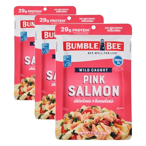 Image of Bumble Bee Wild Caught Pink Salmon in Water, 5 oz (Pack of 3) | 15g Protein per Can, Omega-3 Rich, Gluten Free, Keto Friendly, Skinless & Boneless, Ready to Eat
