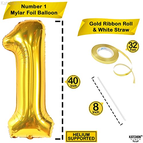 Image of KatchOn, Gold Number 1 Balloon 40 Inch, Happy Birthday Number Balloon