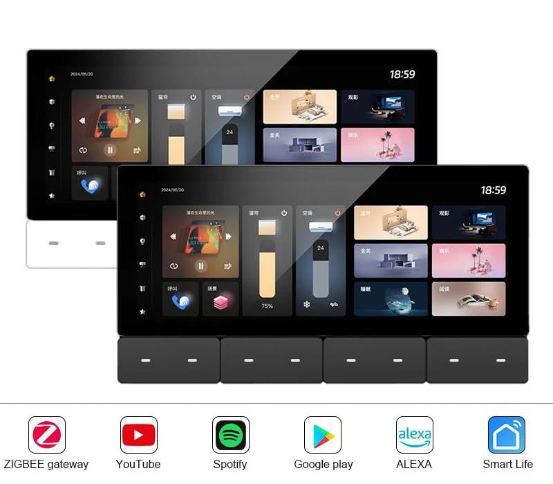 Smart Home Lighting Control Panel, Touch Screen Interface, Multi-Room Scene Control, Dimmable LED Settings, Digital Display 6.2 Inch Smart Control (Bundle: F5-1 EU 3light Black)