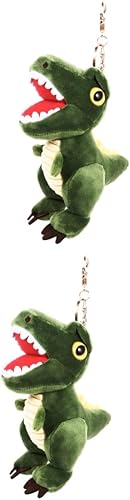 NOLITOY 2 piezas llavero dinosaurio San Valentín rojo verde gris mochila encantos juguete dinosaurio peluche llavero colgante pompón llavero niño