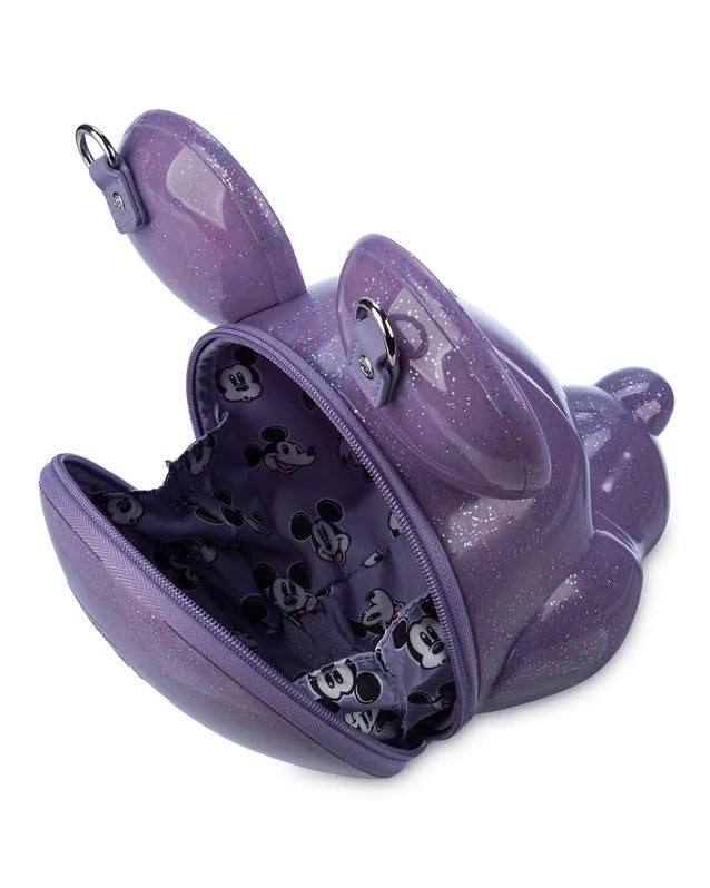 WDW Dis Parks Lounge LF 3-D Molded Mickey Head Purple Glitter Crossbody Purse Bag3