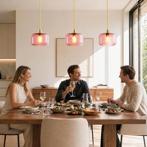 Karjoefar Pink Glass Hanging Pendant Light, Kitchen Island Light Fixture - image 9