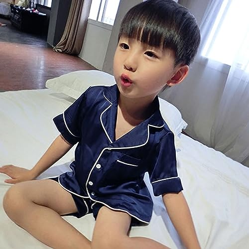 Kids Girls Satin 𝗣a𝗷amas Outfit Long Sleeve Shirt Solid Short Pants Clothes Toddler Girl Daily 𝗦leepwear Clothes3