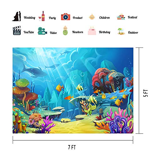 7X5Ft Underwater World Backdrop Cartoon Colorful Sea Photography Backdrop Fantasy Underwater World Kids Theme Party Background For Cake Table Decoration Xcvv022 #TOP1