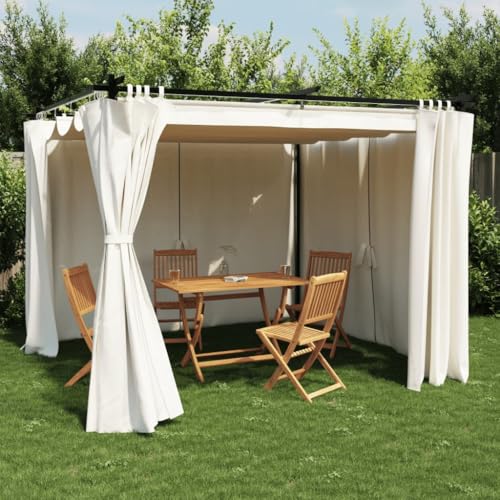 Ordellia Cenador con cortinas, color crema, 3 x 3 m, acero, aluminio, carpa para jardín, carpa para fiestas con techo impermeable y paneles laterales para terraza, exterior, jardín, protección solar y