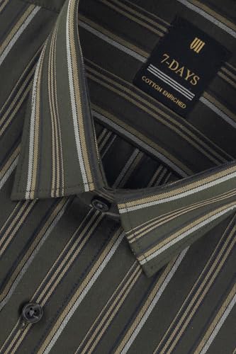 Image of 7-DAYS Men's Premium Striped Formal Shirt - Cotton Rich, Regular Fit, Full Sleeve, with Pocket, Wrinkle Resistant - Stylish Office & Everyday Wear.
