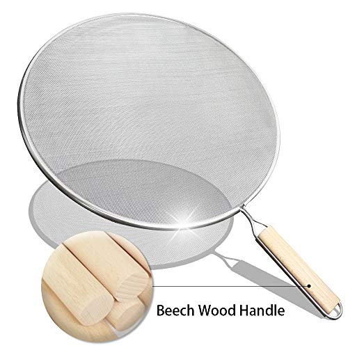 Oil Splatter Screen for Frying Pan Bacon Grease 13" with Wooden Handle Kitchen