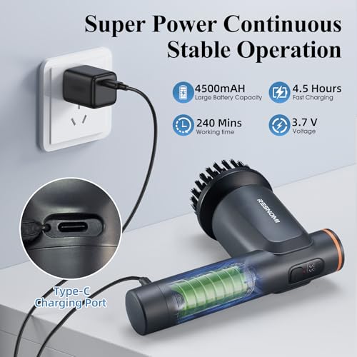 Image of Electric Spin Scrubber,Cordless Shower Scrubber with LCD Display,Upgraded Motor 400 /550RPM,2 Speeds Electric Scrubber with 6 Replaceable Heads,Handheld Cleaning Brush for Kitchen /Bathroom /Tile /Tub