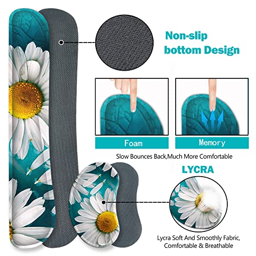Image of ArtSo Large Gaming Mouse Pad Set, Keyboard Wrist Rest Support + Mouse Wrist Cushion + Extended Mousepad + Coaster, 35x15.5in Multifunctional Desk Mat 4pcs, Cute Daisy