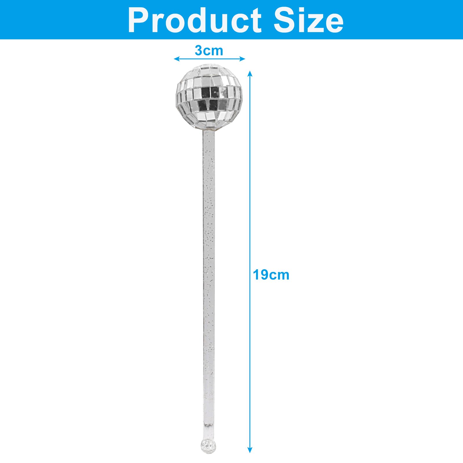 Set di 10 mescolatori per bevande, palline da discoteca, cocktail, bastoncini glitterati, per feste di addio al nubilato, matrimoni, bar (argento)