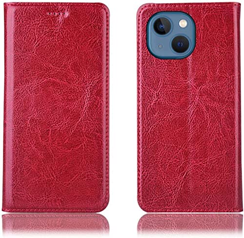 Étui en cuir iPhone 13 SCHIK rouge à clapet magnétique