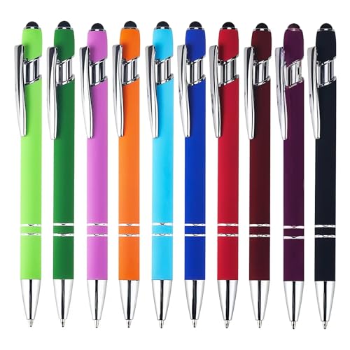 Elegance-go Stylos à Bille Rétractable,10 Pièces 2 en 1 Rétractable Stylets Tactile Capacitifs Stylo Bille Rechargeables Encre Noire pour L'école,Le...