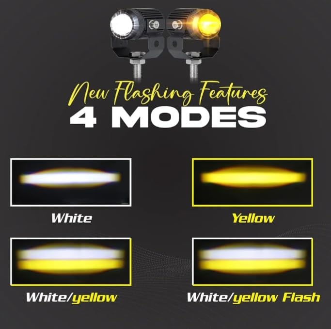Image of Mini Driving 30W LED Fog Light for Bike and Car | White /Yellow Fog Lamp with Flashing Mode & Switch | Super Bright Driving Light