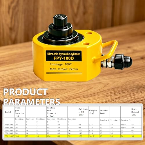Image of Jooptoolwook 100T Multi-Section Low Profile Hydraulic Ram Jack, 2.71 inch Stroke Portable Mini Hydraulic Lifting Cylinder for Machinery, Bridge & Construction Industry