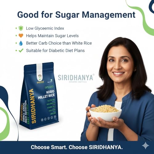 Image of Siridhanya unpolished whole grains kodo Millet | Gluten-Free, High plant based Protein & Fibre-Rich Superfood - Low GI, Vitamin-Packed Healthy Rice Alternative | Natural Grain for healthy life (500 g x 2 Pack)