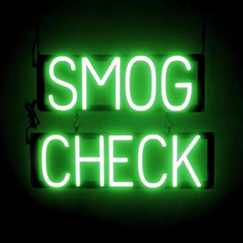 SMOG CHECK - Letrero LED de neón para empresas. LED ultra brillante, eficiente de energía, de larga duración. Visible en interiores desde más de 500
