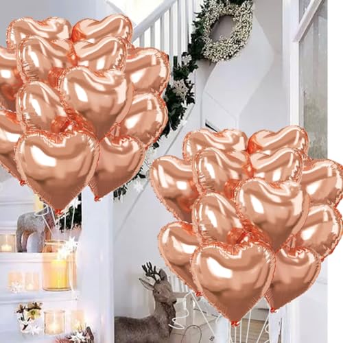 Image of Rose Gold Heart Balloons，18 Inch Foil Mylar Love Heart Shaped Balloons for Anniversary Wedding Engagement Celebration Birthday Party Baby Shower Valentines Decorations(12Pcs)