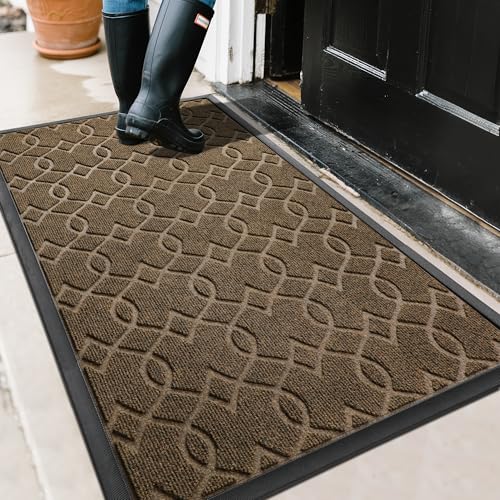 Yimobra Large Door Mat 47x32, All-Season Waterproof Outdoor Doormat, Brown
